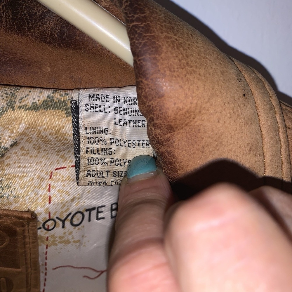 VTG Marlboro Adventure Team Genuine Leather Jacket Mens L Brown Map Lined 1990's - Picture 7 of 8
